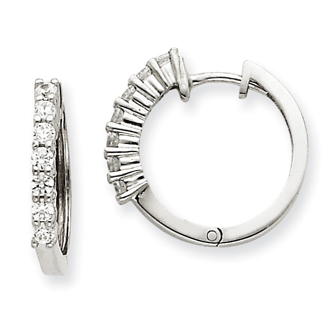 14k White Gold AA Diamond Hingeed Hoop Earrings