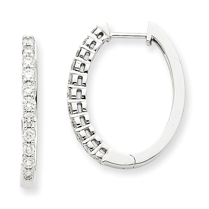 14k White Gold AA Diamond Hinged Hoop Earrings
