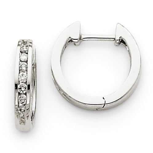 14k White Gold Diamond Hinged Hoop Earrings