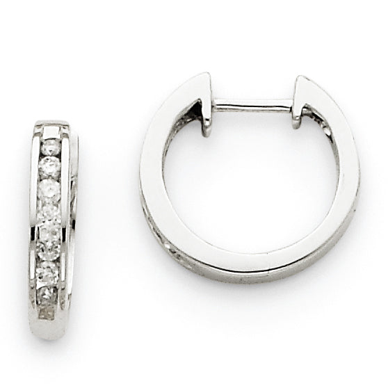 14k White Gold Diamond Hinged Hoop Earrings