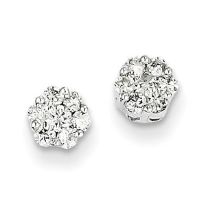 14k White Gold Diamond Cluster Screwback Earrings