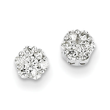 14k White Gold Diamond Cluster Screwback Earrings