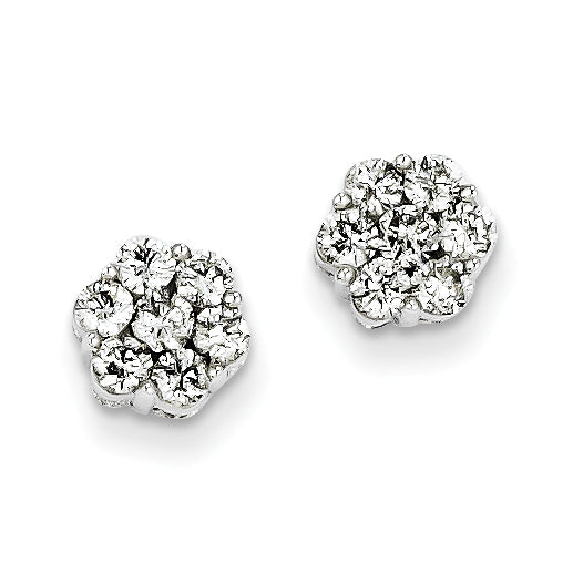 14k White Gold Diamond Cluster Screwback Earrings