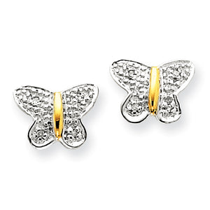 14k w/Rhodium Diamond Butterfly Post Earrings
