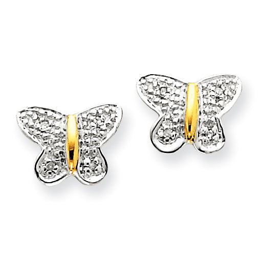 14k w/Rhodium Diamond Butterfly Post Earrings