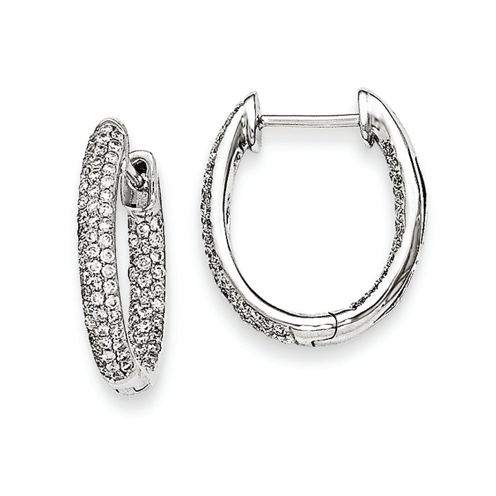 14k White Gold Diamond In-Out Hinged Hoop Earrings
