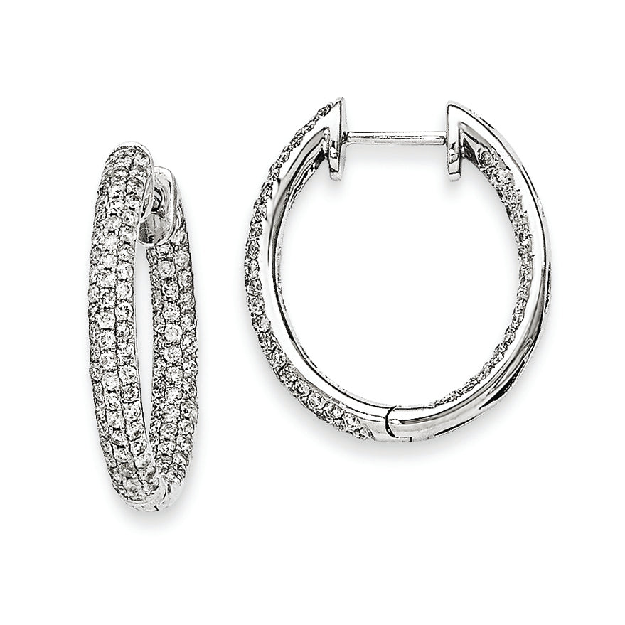 14k White Gold Diamond In-Out Hinged Hoop Earrings