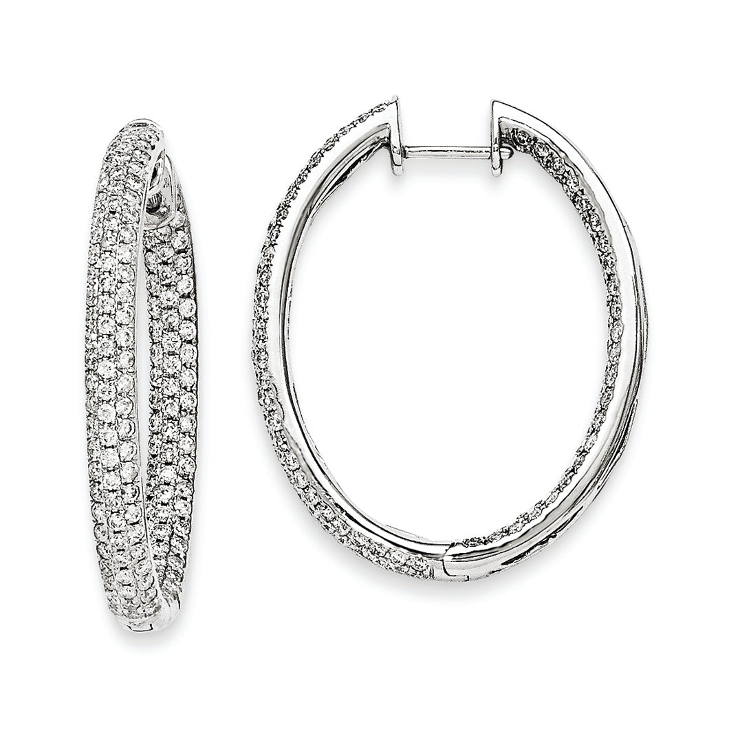 14k White Gold Diamond In-Out Hinged Hoop Earrings