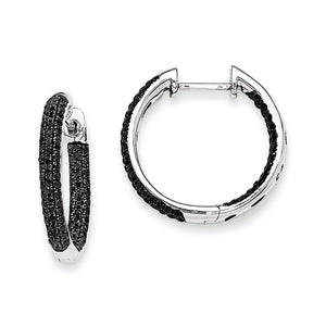 14k White Gold Black Diamond Hinged Hoop Earrings