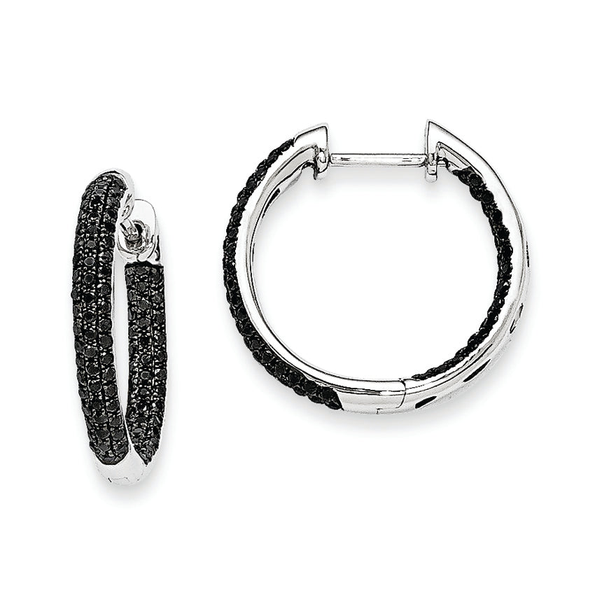 14k White Gold Black Diamond Hinged Hoop Earrings