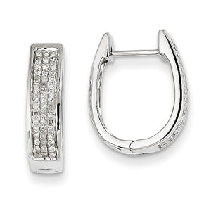 14K White Gold Diamond Medium Hinged Oval Hoop Earrings