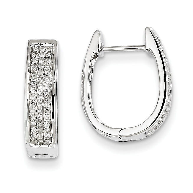 14K White Gold Diamond Medium Hinged Oval Hoop Earrings