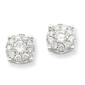 14K White Gold Flower Diamond Post Earrings