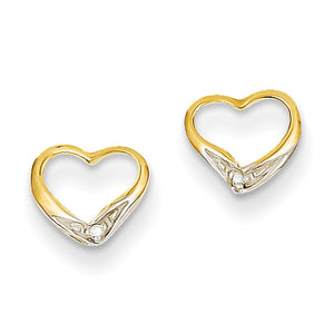 14k & Rhodium Diamond Heart Post Earrings