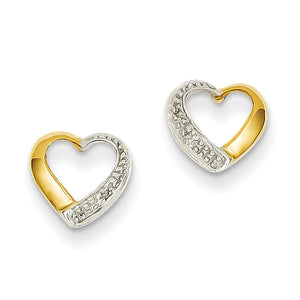 14k & Rhodium Diamond Heart Post Earrings