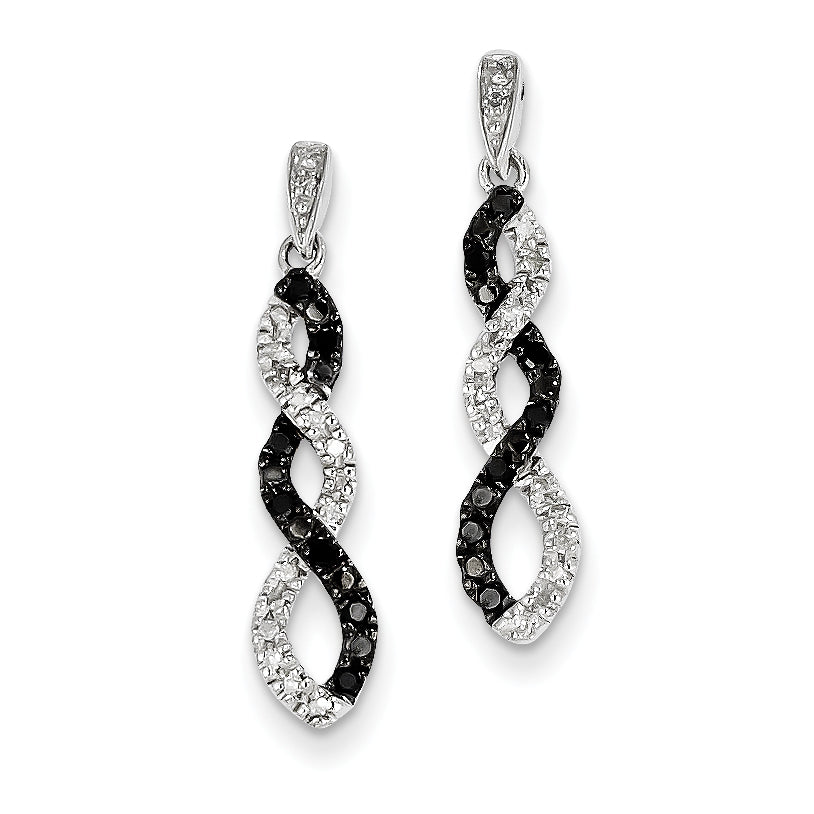 14K White Gold Black & White Diamond Twisted Post Earrings