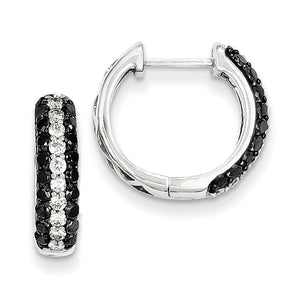 14k White Gold White & Black Diamond Hinged Hoop Earrings