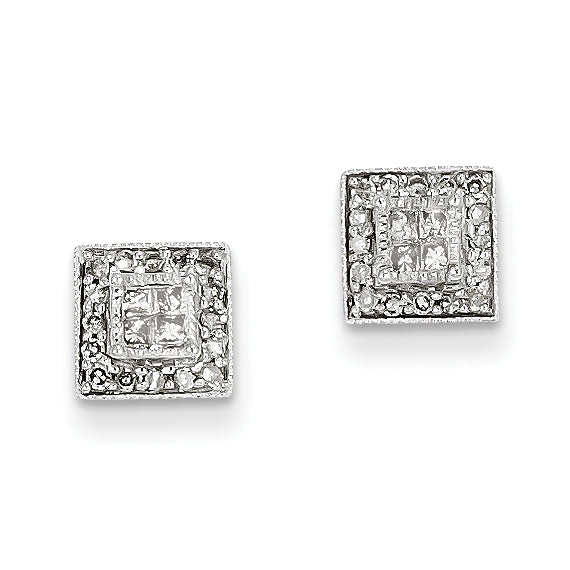 14K White Gold Diamond Post Earrings