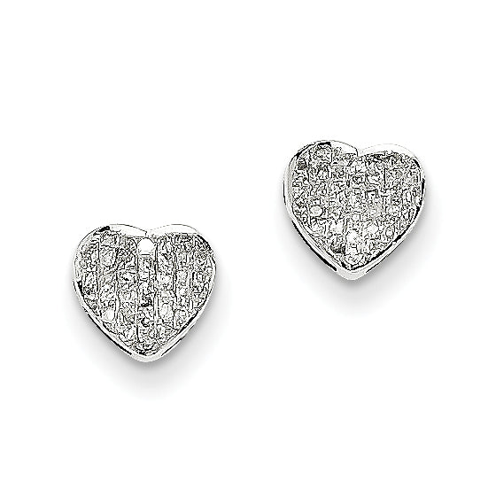 14k White Gold Diamond Heart Screw Back Post Earrings
