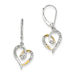 14k Yellow & White Gold Diamond Heart Leverback Earrings