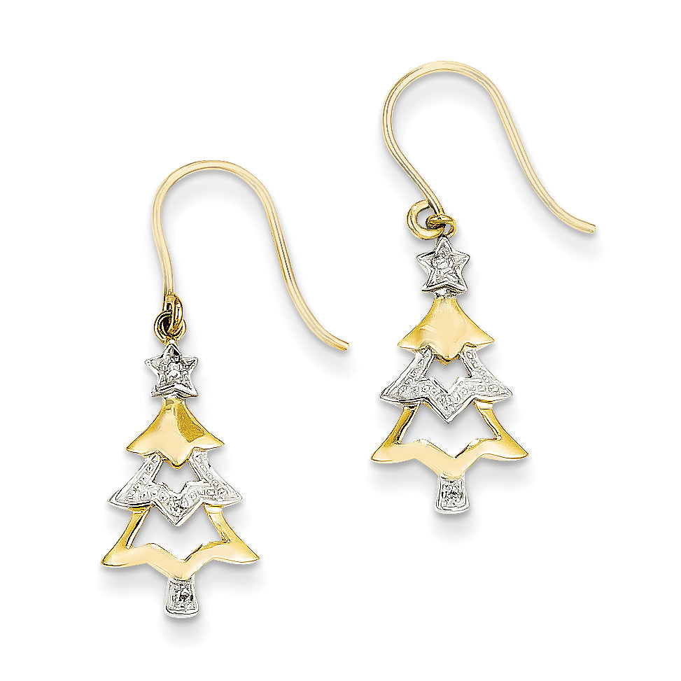 14k & Rhodium Diamond Christmas Tree Dangle Earrings