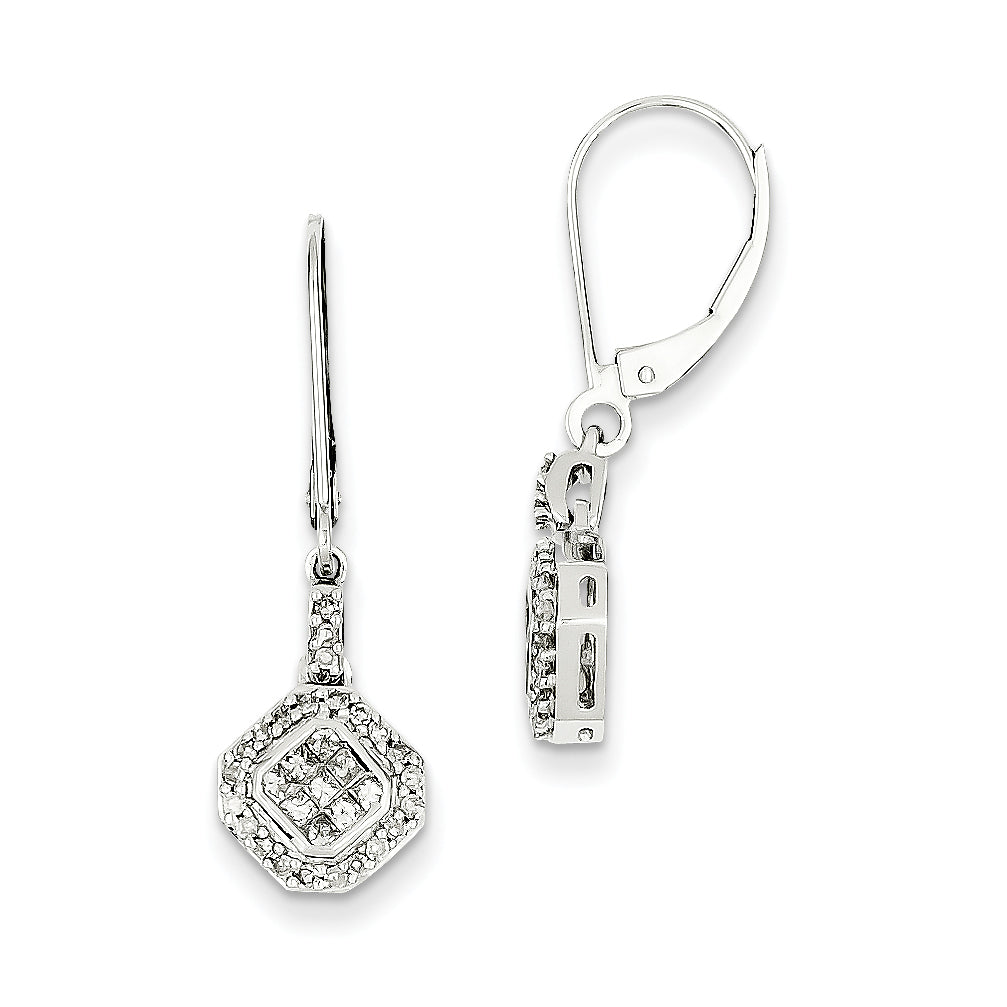 14K White Gold Diamond Leverback Earrings