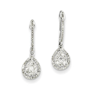 14K White Gold Diamond Pear Shaped Hinged Hoop Earring