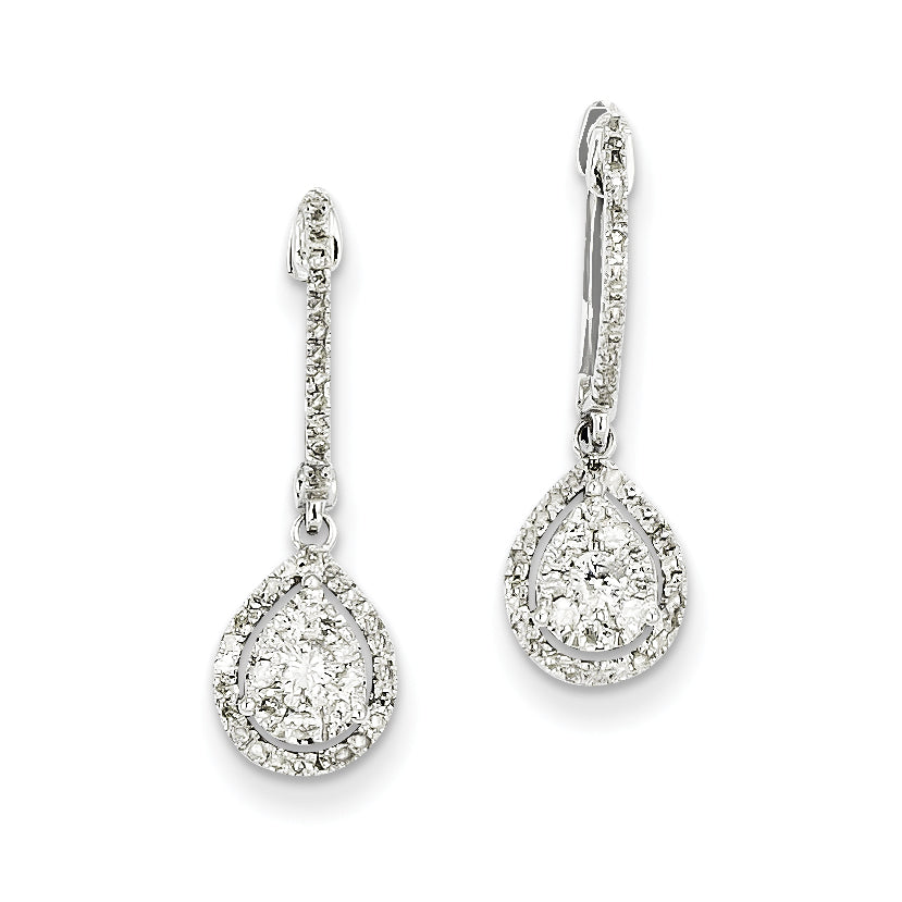 14K White Gold Diamond Pear Shaped Hinged Hoop Earring
