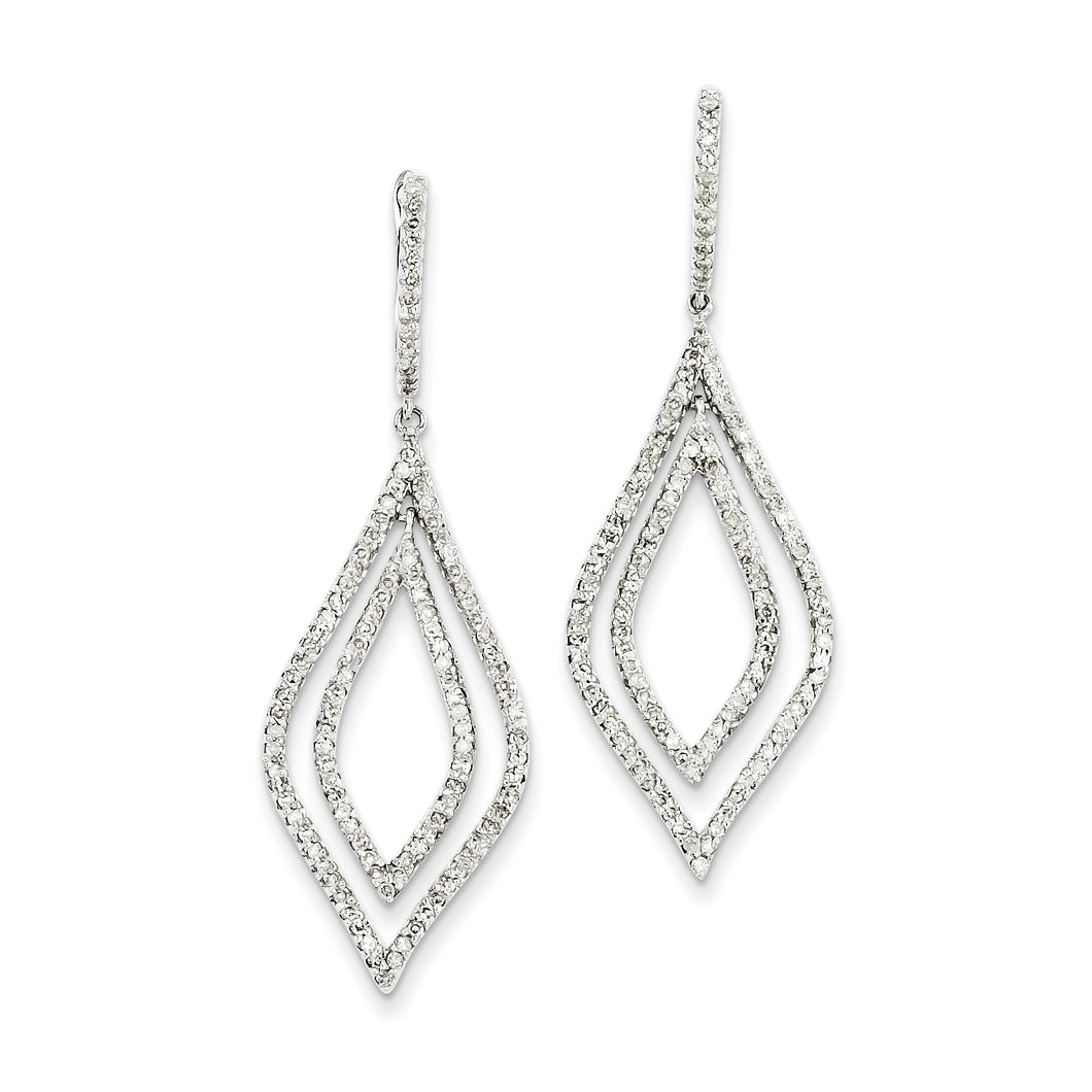 14K White Gold Diamond Teardrop Hinged Dangle Earrings