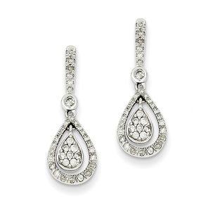 14k White Gold Diamond Fancy Teardrop Dangle Post Earrings