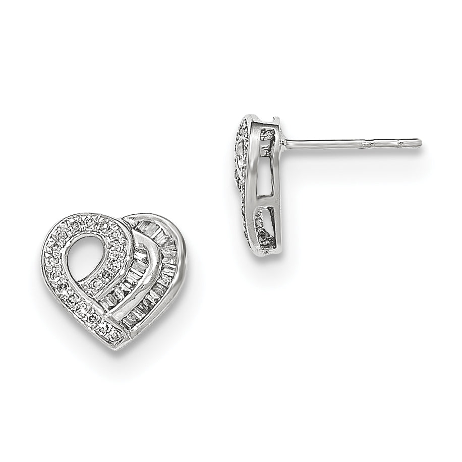 14k White Gold Diamond Heart Post Earring