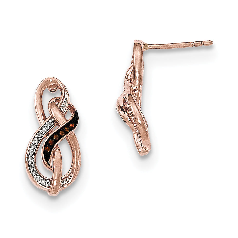 14K Rose Gold Brown & White Diamond Double Infinity Post Earrings
