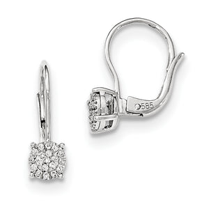 14k White Gold Diamond Leverback Earrings