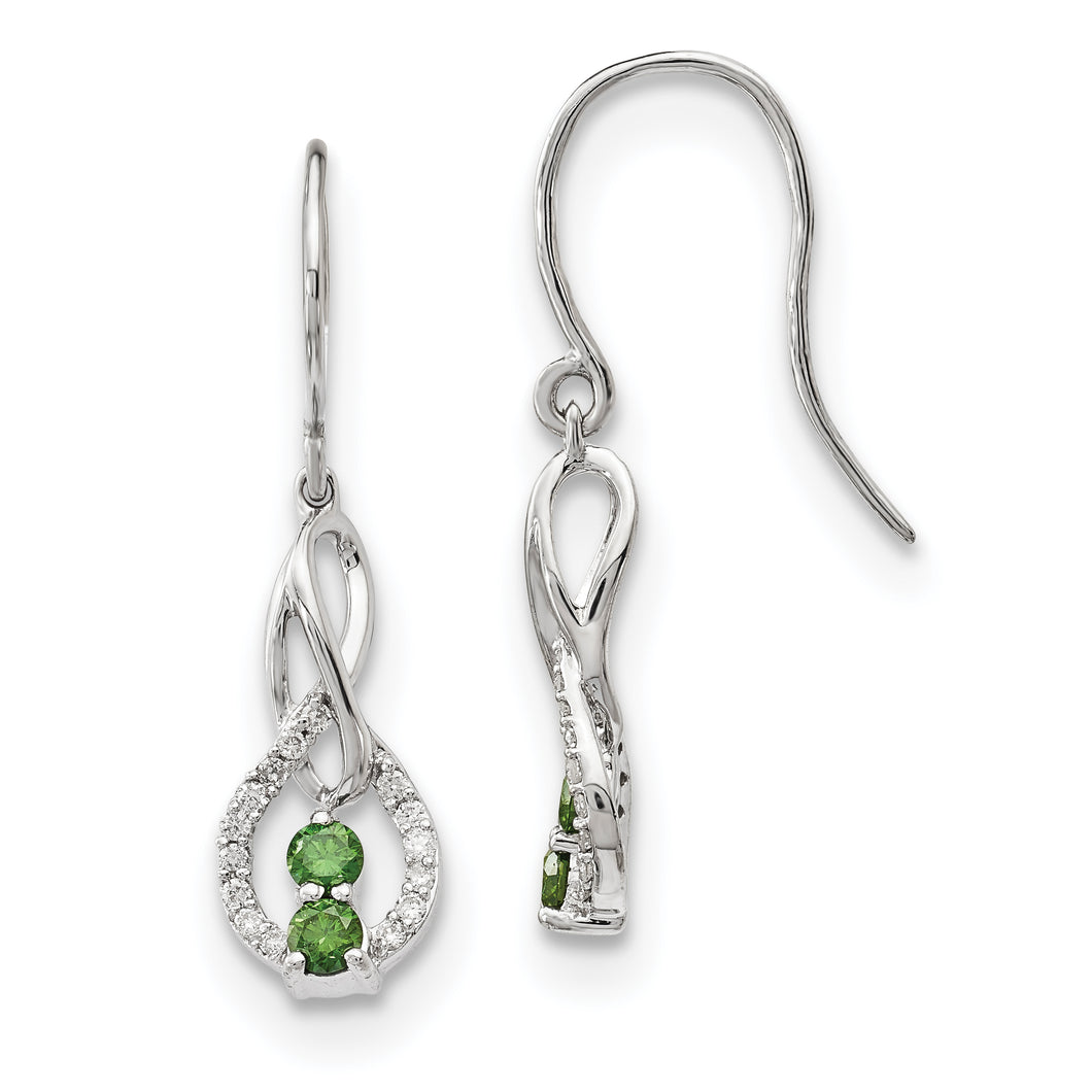 14k White Gold Green/White Diamond Earrings