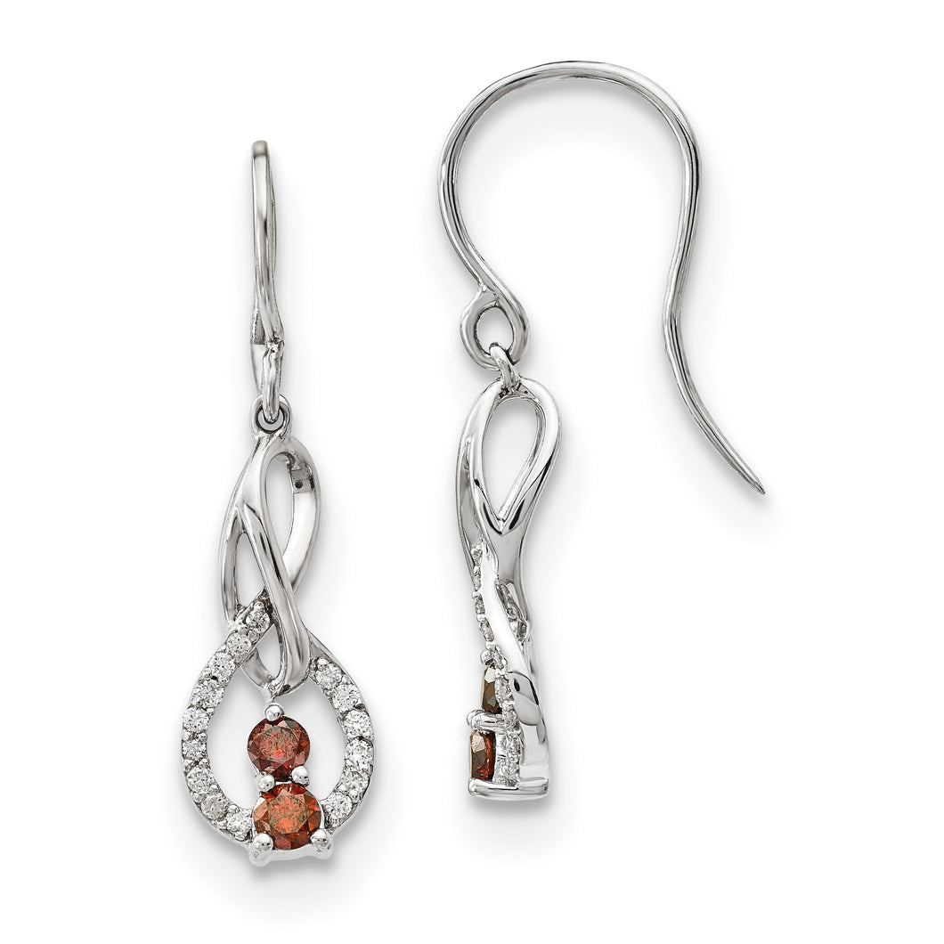 14k White Gold Red/White Diamond Earrings
