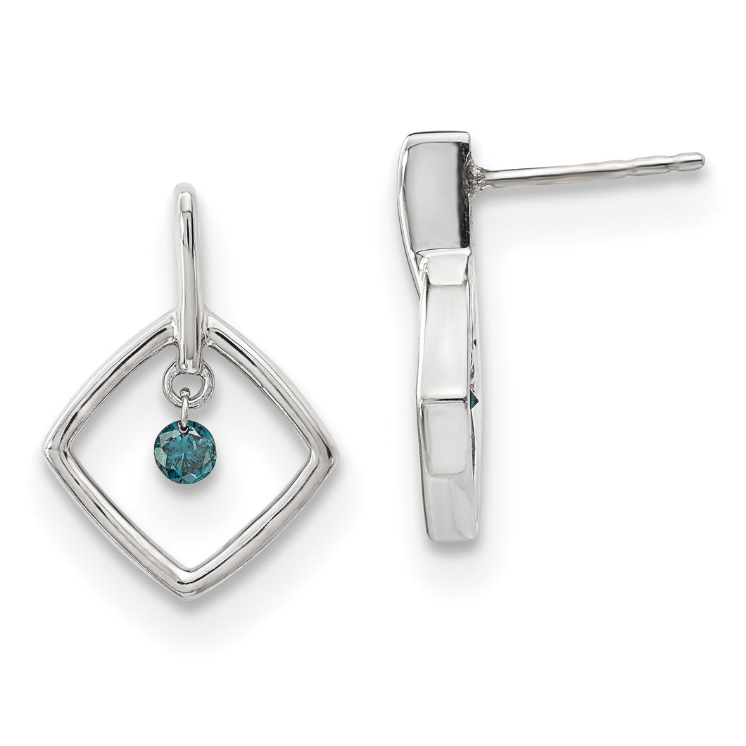 14k White Gold Blue Diamond Earrings