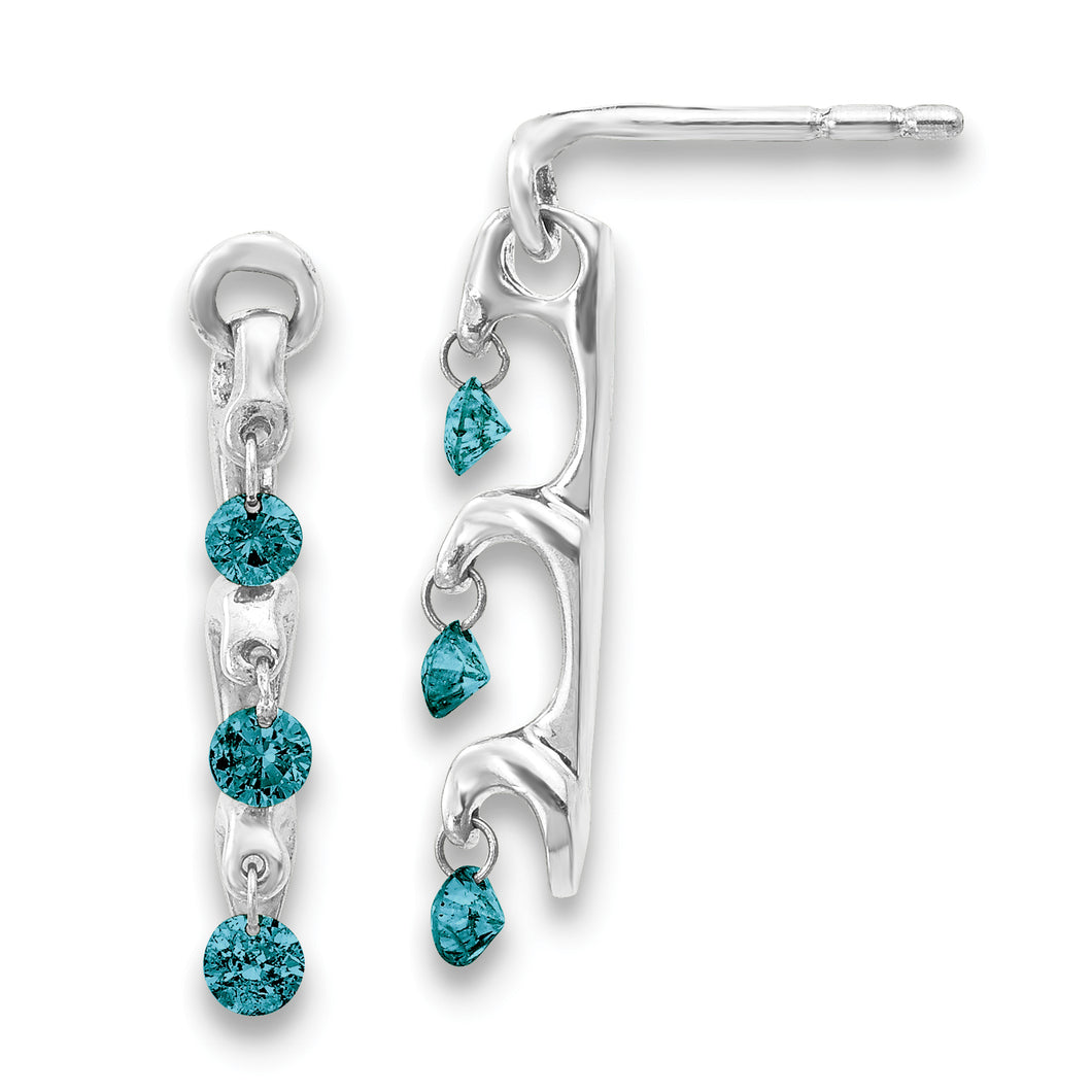 14k White Gold Blue Diamond Earrings