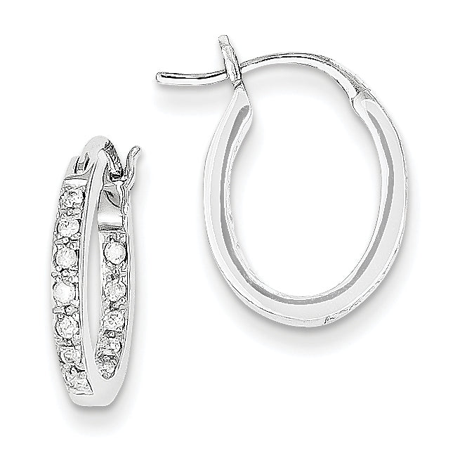 14k White Gold AA Quality Completed Diamond In/Out Hoop Earrings