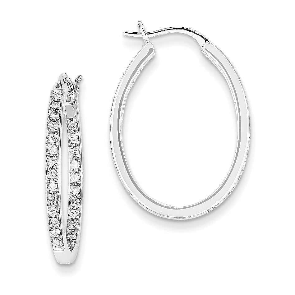 14k White Gold AA Quality Completed Diamond In/Out Hoop Earrings