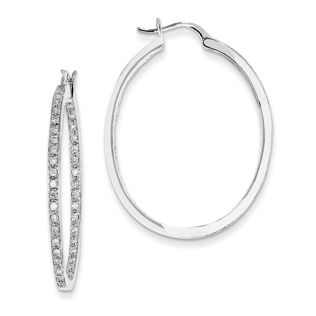 14k White Gold AA Quality Completed Diamond In/Out Hoop Earrings