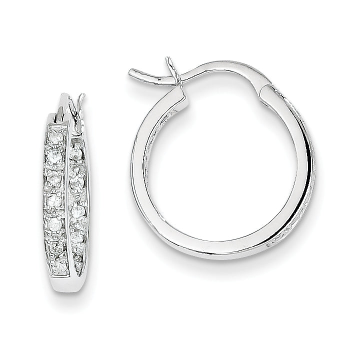 14k White Gold AA Diamond In/Out Hoop Earrings
