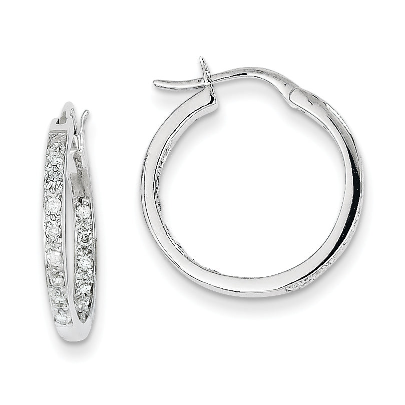 14k White Gold AA Diamond In/Out Hoop Earrings
