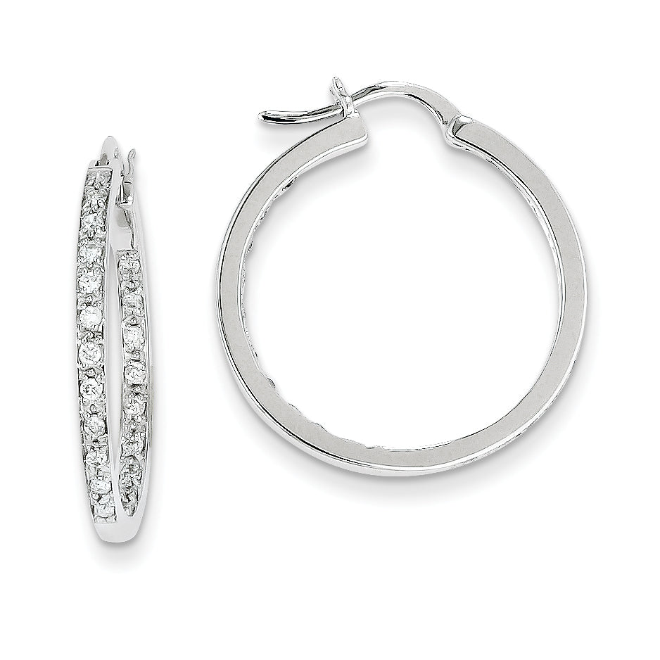 14k White Gold Diamond In/Out Hoop Earrings