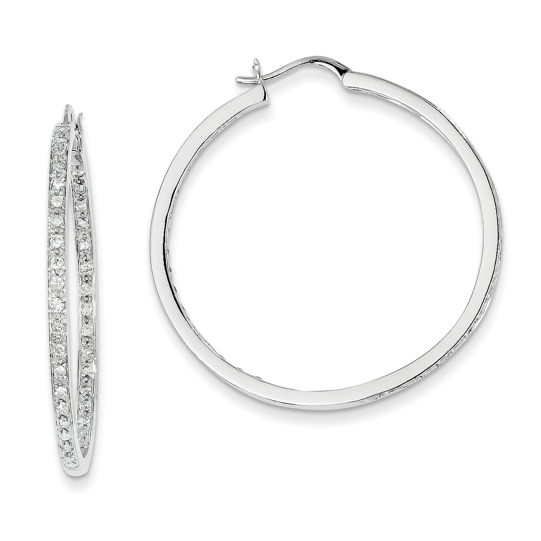 14k White Gold AA Quality Completed Diamond In/Out Hoop Earrings