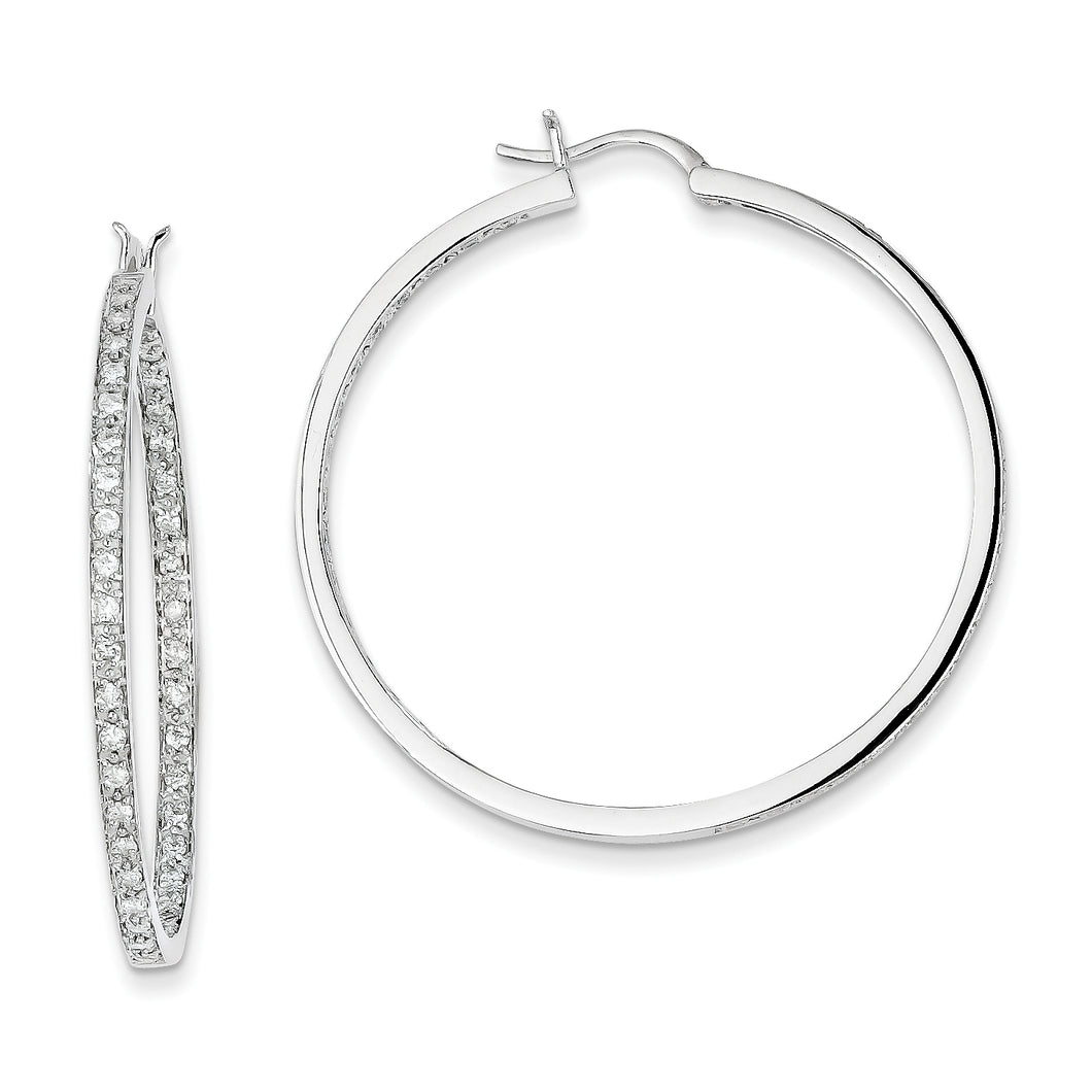 14k White Gold AA Quality Completed Diamond In/Out Hoop Earrings