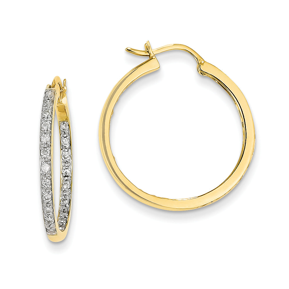 14k AA Quality Completed Diamond In/Out Hoop Earrings