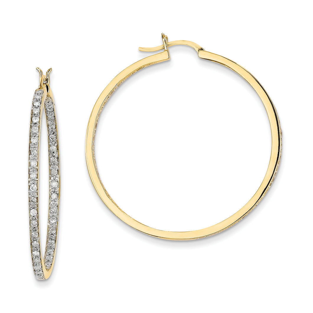 14k AA Quality Completed Diamond In/Out Hoop Earrings