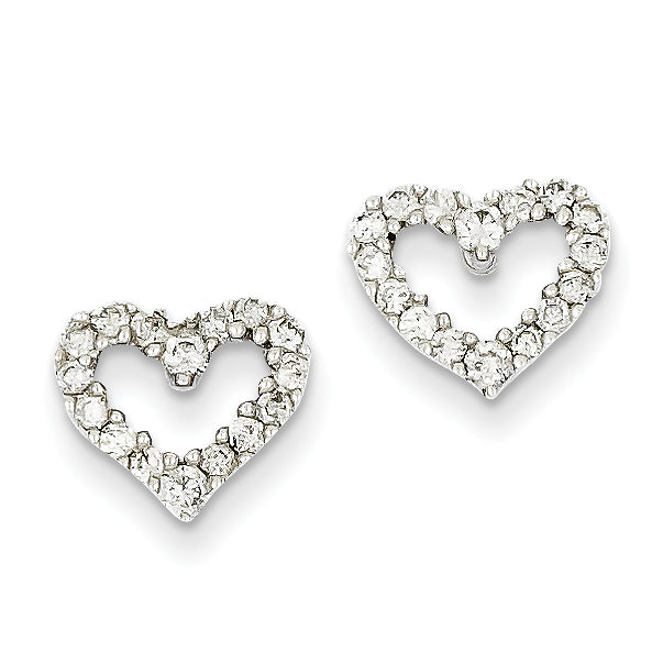 14k White Gold Diamond Heart Earrings
