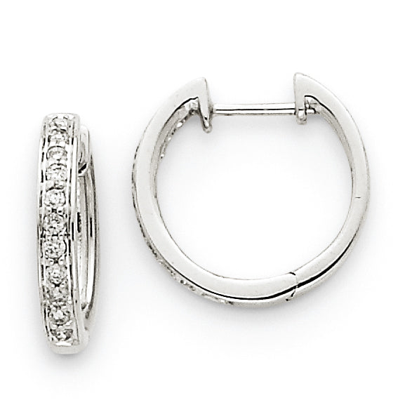 14k White Gold Diamond Complete Hinged Hoop Earrings