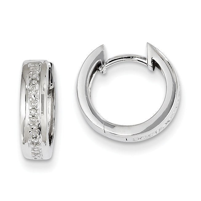 14k White Gold Diamond Complete Hinged Hoop Earrings